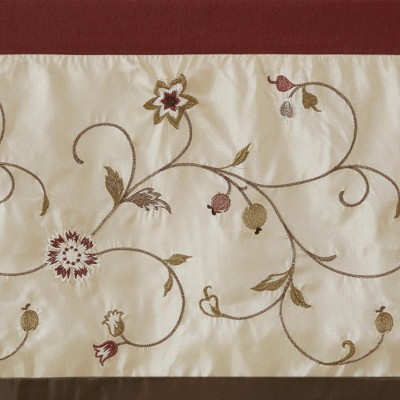 Red and Ivory Floral Embroidered Rod Pocket Valance