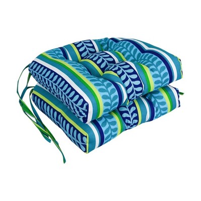 Blazing Needles, 16-inch Spun Polyester Patterned Outdoor U-shaped Tufted Chair Cushions (Set of 2)