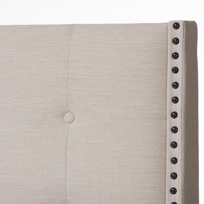 King Light Beige Upholstered Wood Frame Bed with Tufted Headboard