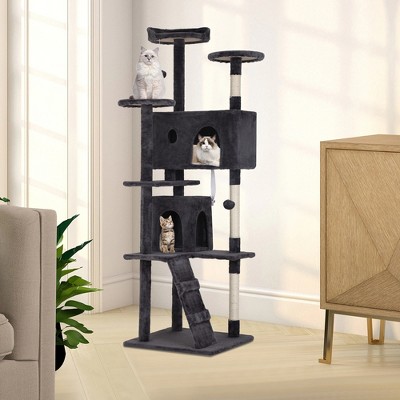 70in Dark Gray Multi-Level Freestanding Sisal Cat Tree Tower