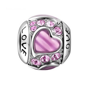 Love Heart Charm European Bead Sterling Silver Pink CZ Ginger Lyne Collection - 1 of 4