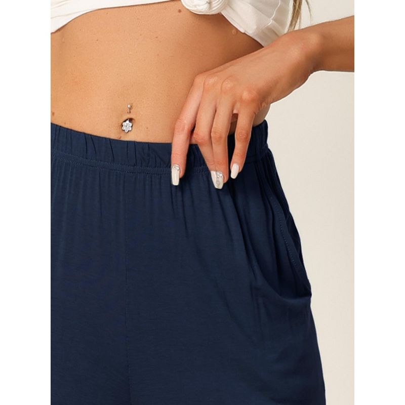 cheibear Women's Cotton Elastic Waist Straight Wide-Leg Sleep Pants with Pockets, 4 of 6