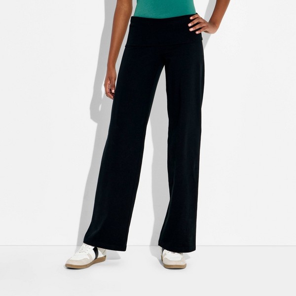 Pantalones deportivos de algodón suave de pierna recta con cintura doblada para mujer - Wild Fable™ negro 2