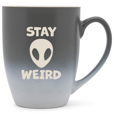 100 North Alien 10 Ounce Gray and White Two Toned Ombre, Comfortably Fits Your Hands, Ceramic Tea Coffee Cup Mug, Stay Weird