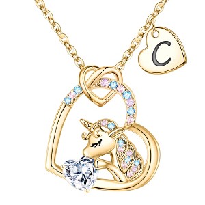 Turandoss Gold Heart Unicorn Necklace for Girls - Initial Zircon Pendant Necklace for Kids 4 -13 Year Old, Unicorn Birthday Gifts for Girls, 18+2.5In - 1 of 4