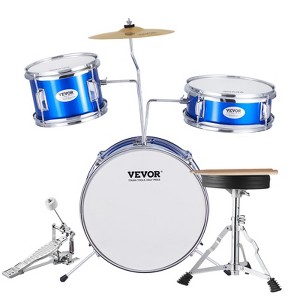 VEVOR Kids Drum Set,3-Piece,14 in Beginner Drum Set with Throne Cymbal Pedal Two Pairs of Drumsticks, 8'' Tom Drum 10'' Snare Drum 14'' Bass Drum,Blue - 1 of 4
