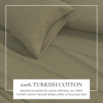 Heathered Olive Queen Size Cotton Blend Flannel Sheet Set