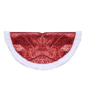 Northlight 20" Red Glittered Mini Christmas Tree Skirt With a Faux Fur Trim - 1 of 3