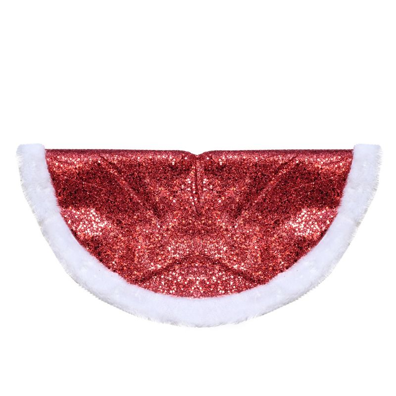 Northlight 20" Red Glittered Mini Christmas Tree Skirt With a Faux Fur Trim, 1 of 4