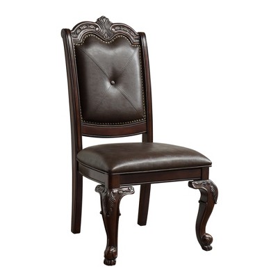 Faux Leather Button Tufted Side Chair (Set of 2) with Nail Head Trim, Scrollwork Detail and Elegant Design