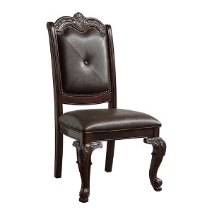 Faux Leather Button Tufted Side Chair (Set of 2) with Nail Head Trim, Scrollwork Detail and Elegant Design - 1 of 2