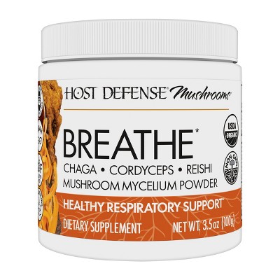 Host Defense Breathe Powder, Mushroom Supplement with Cordyceps, Reishi and Chaga, 100 G