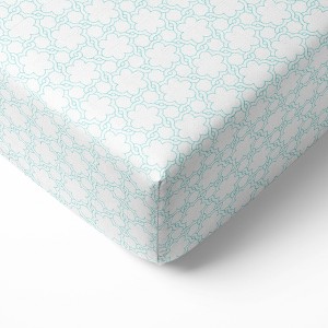 Bacati - Floral Aqua Muslin 100 percent Cotton Universal Baby US Standard Crib or Toddler Bed Fitted Sheet - 1 of 4