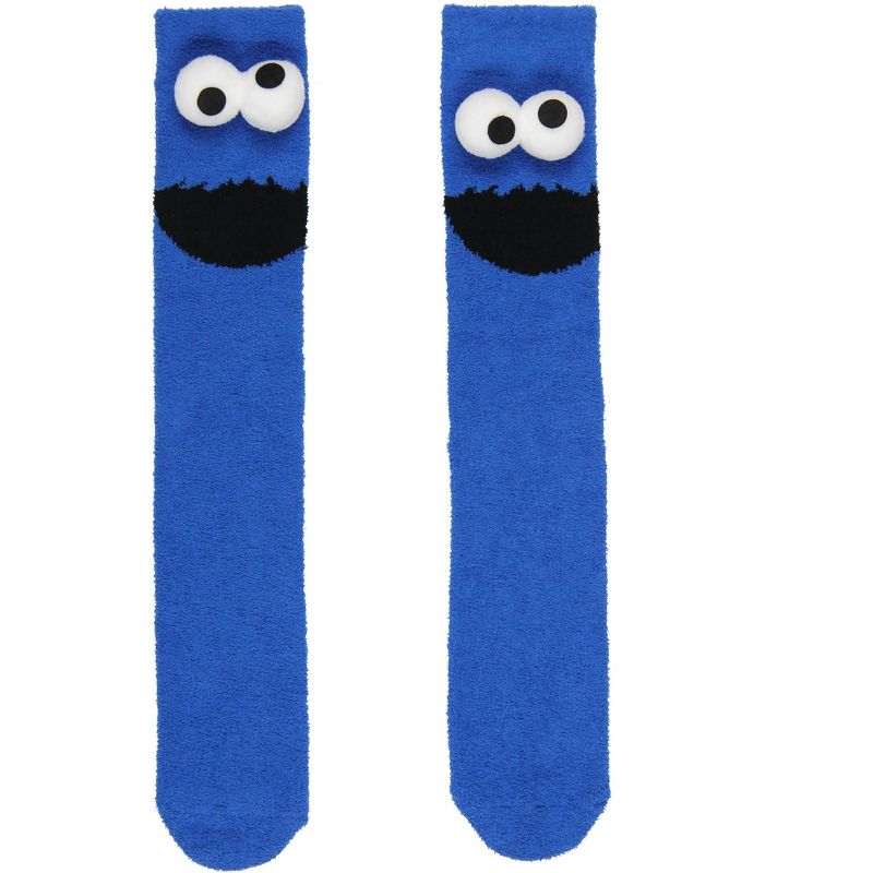 Sesame Street Socks 3D Eyes Cookie Monster Adult Chenille Fuzzy Plush Crew Socks Blue, 4 of 6