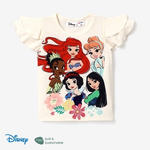 Disney Princess Cinderella  Ariel Belle Toddler Girl Character Ruffled Short-sleeve Tee Eco-Friendly Naia Fabric - 1 of 4