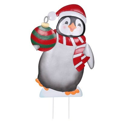 24in Metal Christmas Penguin Yard Art Decorative Holiday Scene Props ...