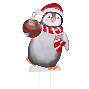 24in Metal Christmas Penguin Yard Art Decorative Holiday Scene Props - Haute Décor: Outdoor Festive Decoration, No Battery Required - 1 of 3
