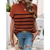 Women's Color Block Short Sleeve Sweater - Stylish Casual Knit Pullover Top with Contrast Trim - 3 of 4