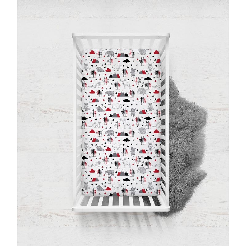 Bacati - Woodland Animals Red Black Gray Printed 100 percent Cotton Universal Baby US Standard Crib or Toddler Bed Fitted Sheet, 3 of 7