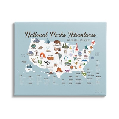 Stupell Industries National Parks Adventures USA Map Gallery Wrapped Canvas Wall Art