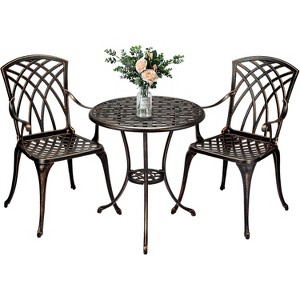 Cast Aluminum Patio Bistro Set with Umbrella Hole, 3 Pcs Outdoor Bistro Set Rust-Resistant, Patio Table and Chairs for Garden, Patio Balcony - 1 of 4