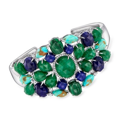 Ross-Simons 56.00 ct. t.w. Multi-Gemstone Cuff Bracelet in Sterling Silver Size 7