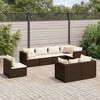 vidaXL 8 Piece Brown PE Rattan Patio Lounge Set - Outdoor Modular Sofa with Cream Cushions - 2 of 4