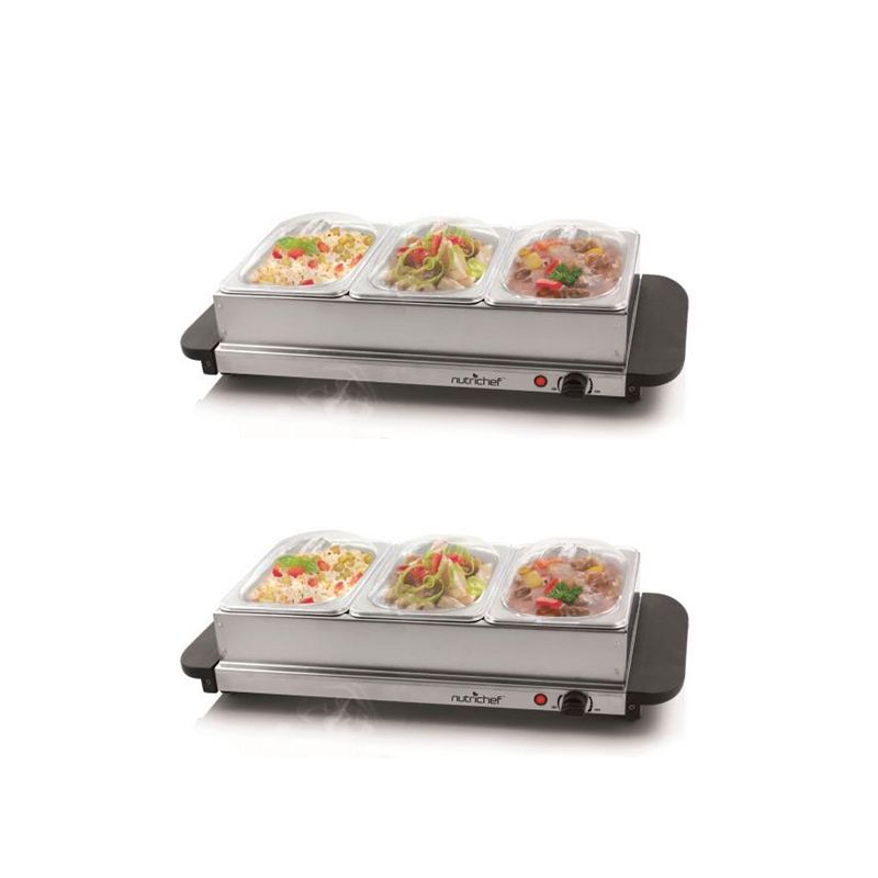 NutriChef Portable 3 Pot Electric Hot Plate Buffet Warmer Chafing Serving Dish with Clear Lids for Restaurants, Hotels, and Parties (2 Pack), 2 of 3