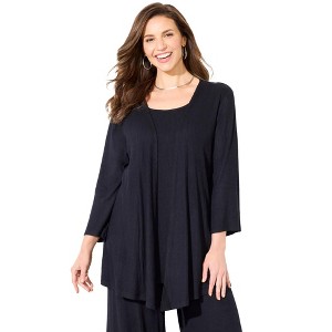 Catherines Women's Plus Size Anywear Rib Hacci Duet Topper - 1 of 4