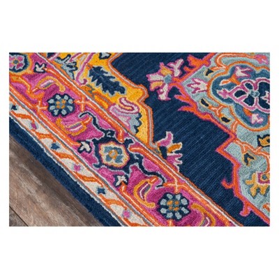 Navy and Pink Hand Tufted Wool Runner Rug