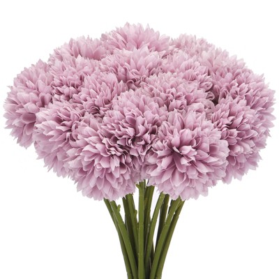 Unique Bargains Chrysanthemum Silk Head Faux Artificial Flower for Wedding Decoration 9.8'' Long 20 Pcs