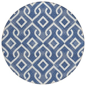 Navy Blue And Ivory Geometric Washable Indoor Outdoor Area Rug - 1 of 4