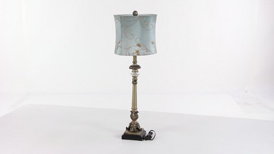 Elegant Blue Embroidered Buffet Lamp Set with Gold Accents