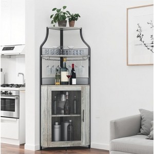 Homfan 5-Tier Corner Bar Cabinet with Lights, Adjustable Shelves & Glass Doors - Home Liquor Wine Display - 1 of 4