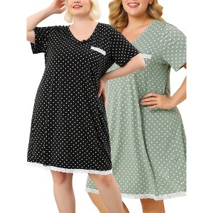 Agnes Orinda Women's Plus Size V Neck Short Sleeve Polka Dots Nightgowns - 1 of 4