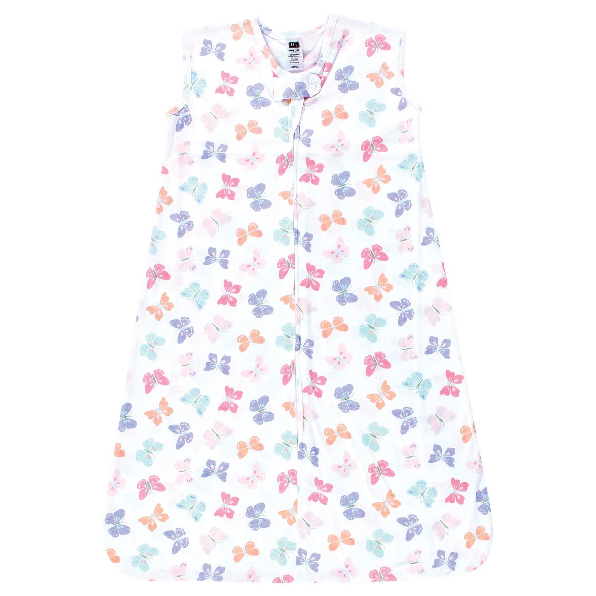 Hudson Baby Infant Girl Cotton Sleeveless Wearable Sleeping Bag, Sack, Blanket, Pastel Butterfly, 6-12 Months