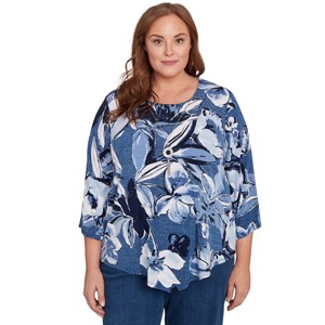 Puff Print Denim Floral Top - 1 of 4