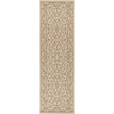 Charleston Vintage Filigree Beige & Brown 2'x8' Indoor/Outdoor Runner Rug