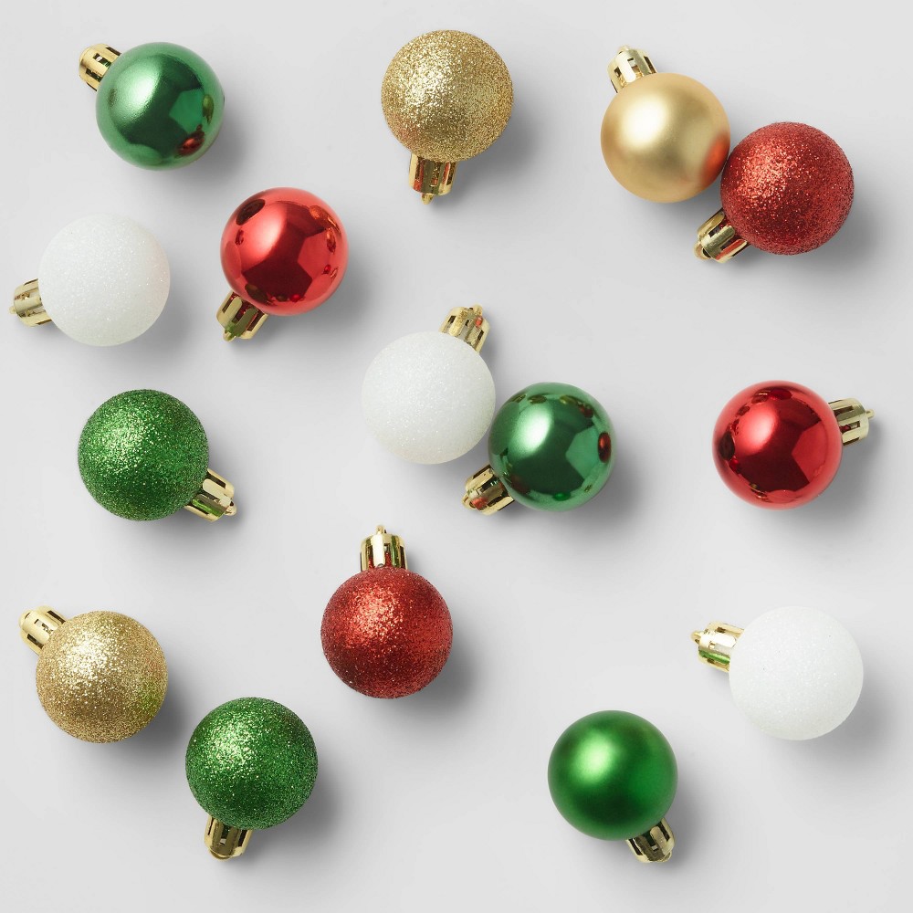 25ct Round Mini Christmas Ornament Set Red/Green/Gold/White - Wondershop