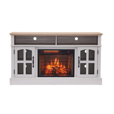 NAYSAYE Indoor Fireplace TV Stand Modern Media Console with Storage for Living Room, Jasmine White, 58"*15.75"*32"