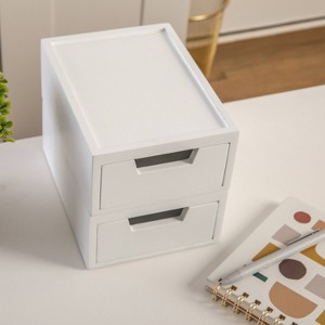 Martha Stewart 2pc Stackable Boxes with Drawers White: Office Desk Organizer, Wood, Desk Drawer Organizers - 1 of 4