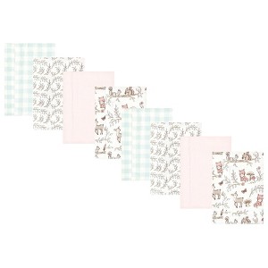 Hudson Baby Girls Cotton Poly Flannel Burp Cloths 8-Pack, Girl Woodland Pals, One Size - 1 of 4