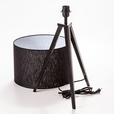 Black Metal Tripod Table Lamp with Velvet Shade