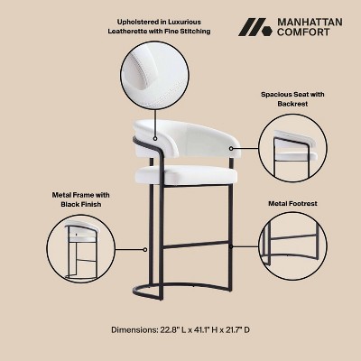 Augusta White Faux Leather Metal Bar Stool with Armrest