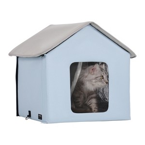VEVOR Heated Cat House, Outdoor Kitty Shelter with Adjustable Temperature and Timer, 600D Oxford Cloth Foldable Cat Shelter, Blue (Small) - 1 of 4