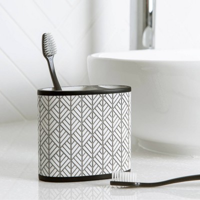 Shelby Charcoal and White Resin Geometric Toothbrush Holder