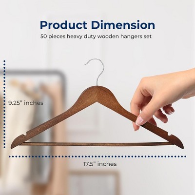 SereneLife 50-Pack Light Brown Wooden Suit Hangers with Non-Slip Notches