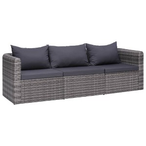 vidaXL Garden Sofa Set Set of 3 Grey Poly Rattan 3 piece set - 1 of 2