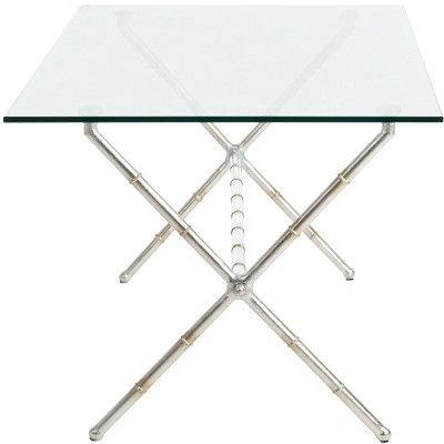 Modern Silver X-Base Rectangular Glass Accent Table