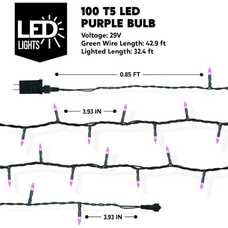 100 Purple LED Green Wire String Lights, 8 Modes (T5), 4 of 9
